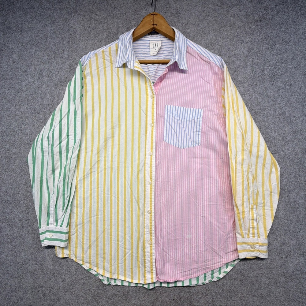 GAP The Big Shirt Women's M Colorblock Stripe Oversized Button Down Preppy 90s